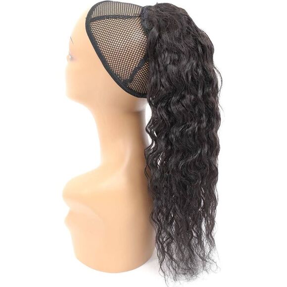 Ponytail Extension,100% Human Hair Drawstring Corn Wave 22” 3C Curly Wavy 10A Br - Picture 1 of 6